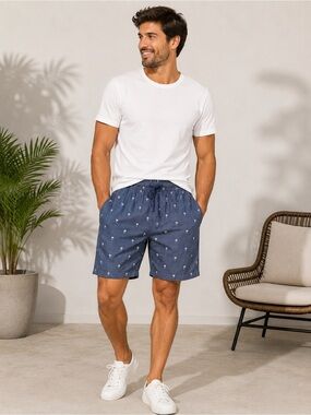 Urban Man Palm Tree Print Shorts Men’s Medium Blue Drawstring Beach Casual NWT
